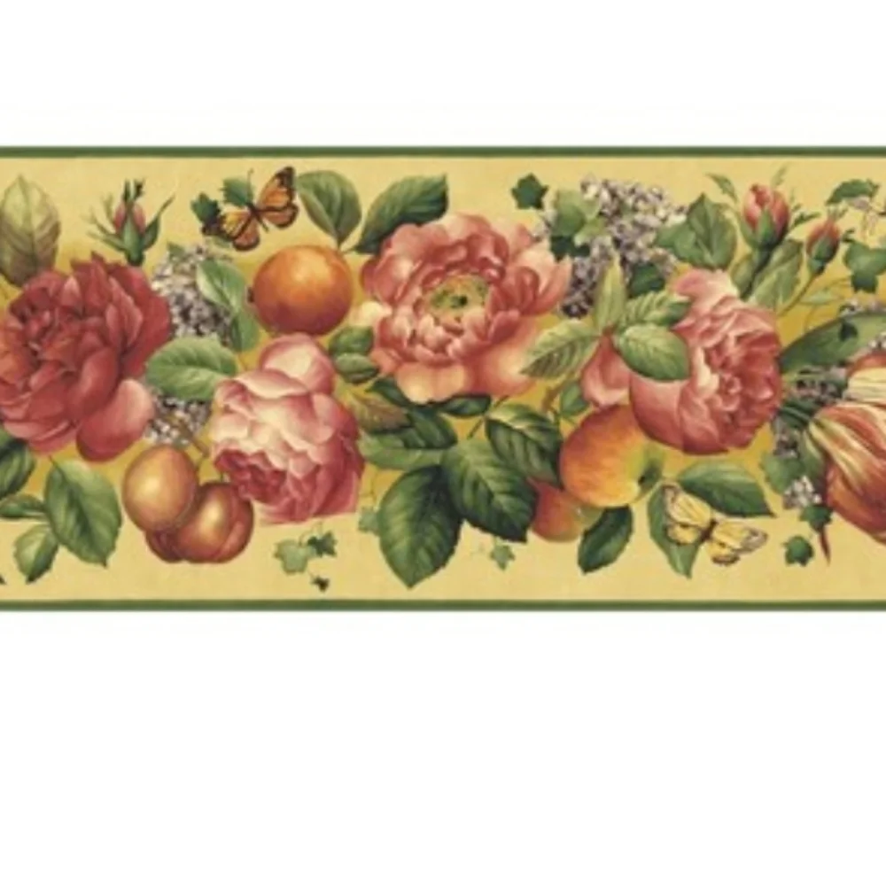 Wallpaper Border Fruit Flower & Butterfly Yellow